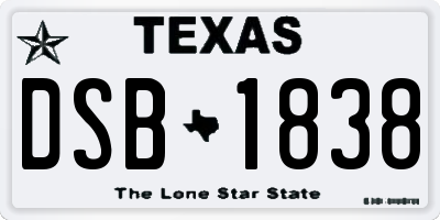 TX license plate DSB1838