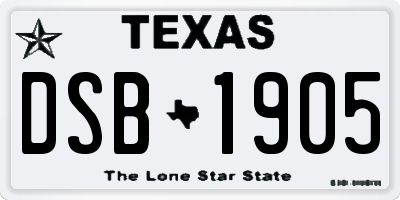 TX license plate DSB1905