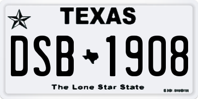 TX license plate DSB1908