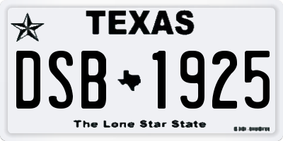 TX license plate DSB1925