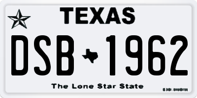 TX license plate DSB1962