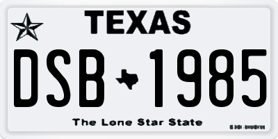 TX license plate DSB1985
