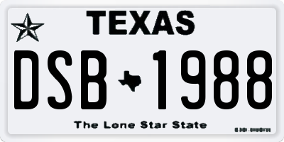 TX license plate DSB1988