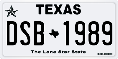 TX license plate DSB1989