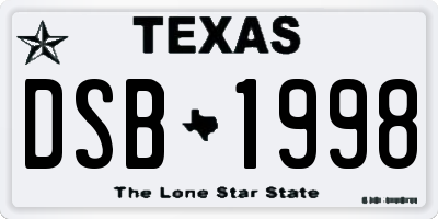 TX license plate DSB1998