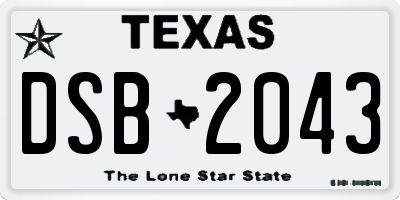TX license plate DSB2043