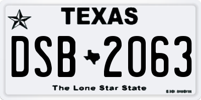 TX license plate DSB2063