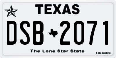 TX license plate DSB2071
