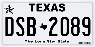 TX license plate DSB2089