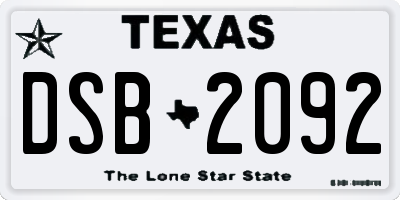 TX license plate DSB2092