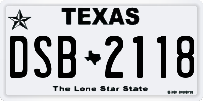 TX license plate DSB2118