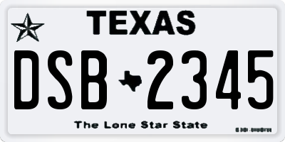 TX license plate DSB2345