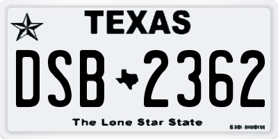 TX license plate DSB2362