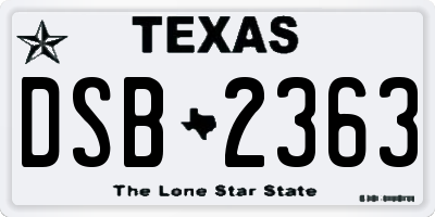 TX license plate DSB2363