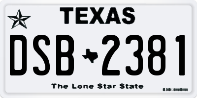 TX license plate DSB2381
