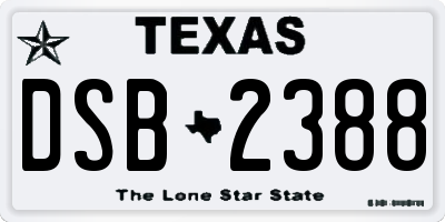 TX license plate DSB2388