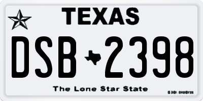 TX license plate DSB2398