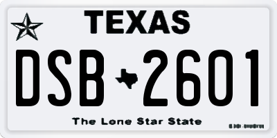 TX license plate DSB2601
