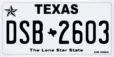 TX license plate DSB2603