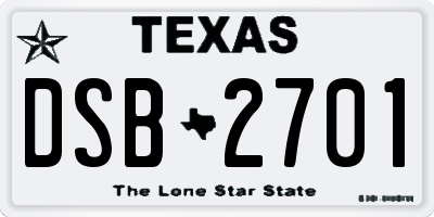 TX license plate DSB2701