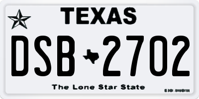 TX license plate DSB2702