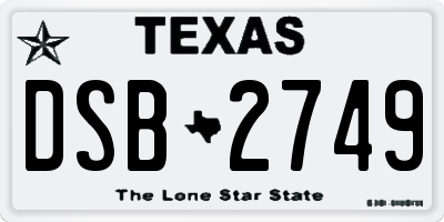 TX license plate DSB2749
