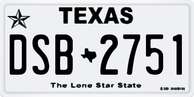 TX license plate DSB2751