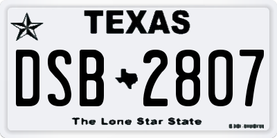 TX license plate DSB2807