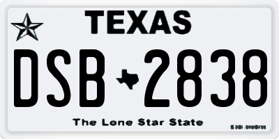 TX license plate DSB2838