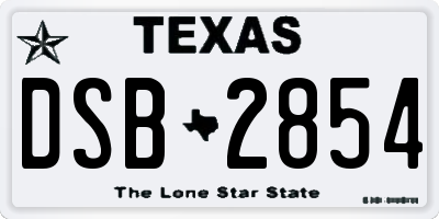 TX license plate DSB2854
