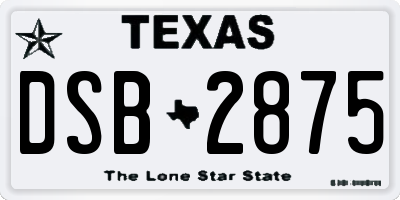 TX license plate DSB2875