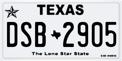 TX license plate DSB2905