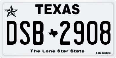 TX license plate DSB2908