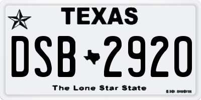 TX license plate DSB2920