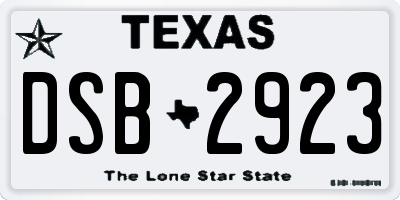 TX license plate DSB2923