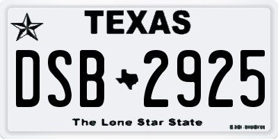 TX license plate DSB2925
