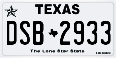 TX license plate DSB2933