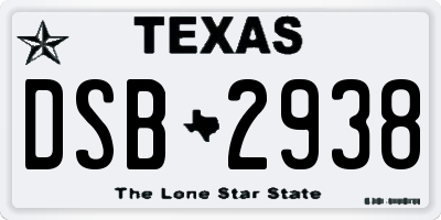 TX license plate DSB2938