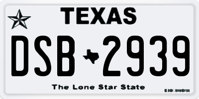 TX license plate DSB2939