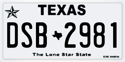 TX license plate DSB2981