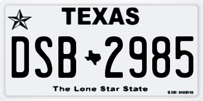TX license plate DSB2985