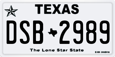 TX license plate DSB2989