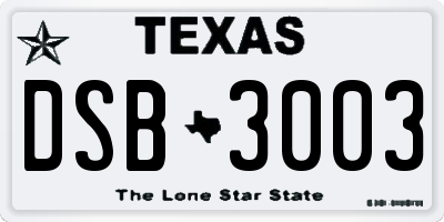 TX license plate DSB3003