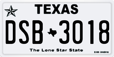 TX license plate DSB3018
