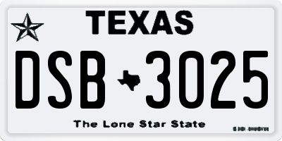 TX license plate DSB3025