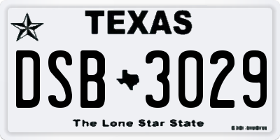TX license plate DSB3029