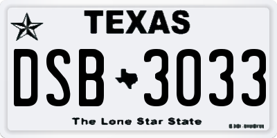 TX license plate DSB3033