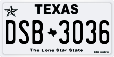 TX license plate DSB3036