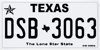 TX license plate DSB3063
