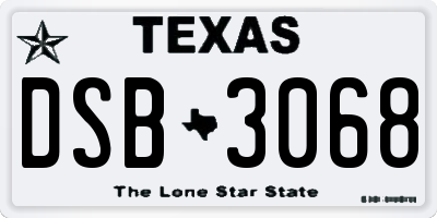 TX license plate DSB3068